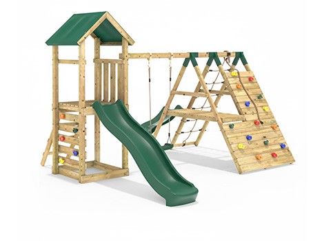 30650 Ahşap Çift Kaydıraklı Tırmanmalı Salıncaklı Seti