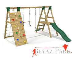 10 - 30640 - Ahşap Tırmanmalı Kaydıraklı Salıncak Seti