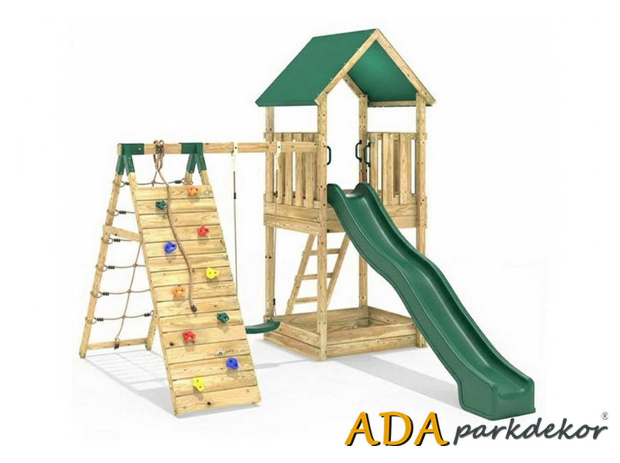 30650 Ahşap Çift Kaydıraklı Tırmanmalı Salıncaklı Seti