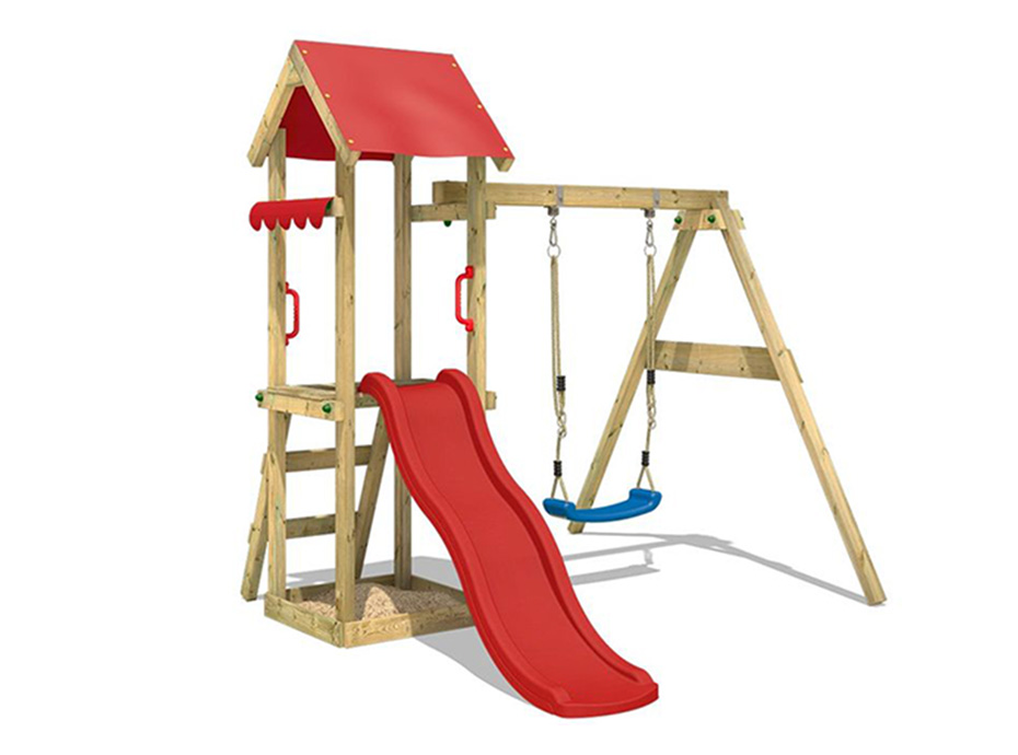 30680 Ahşap Çatılı Kaydıraklı Salıncaklı Set