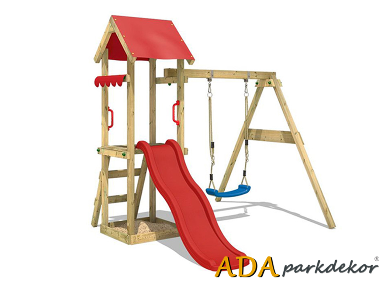 30680 Ahşap Çatılı Kaydıraklı Salıncaklı Set