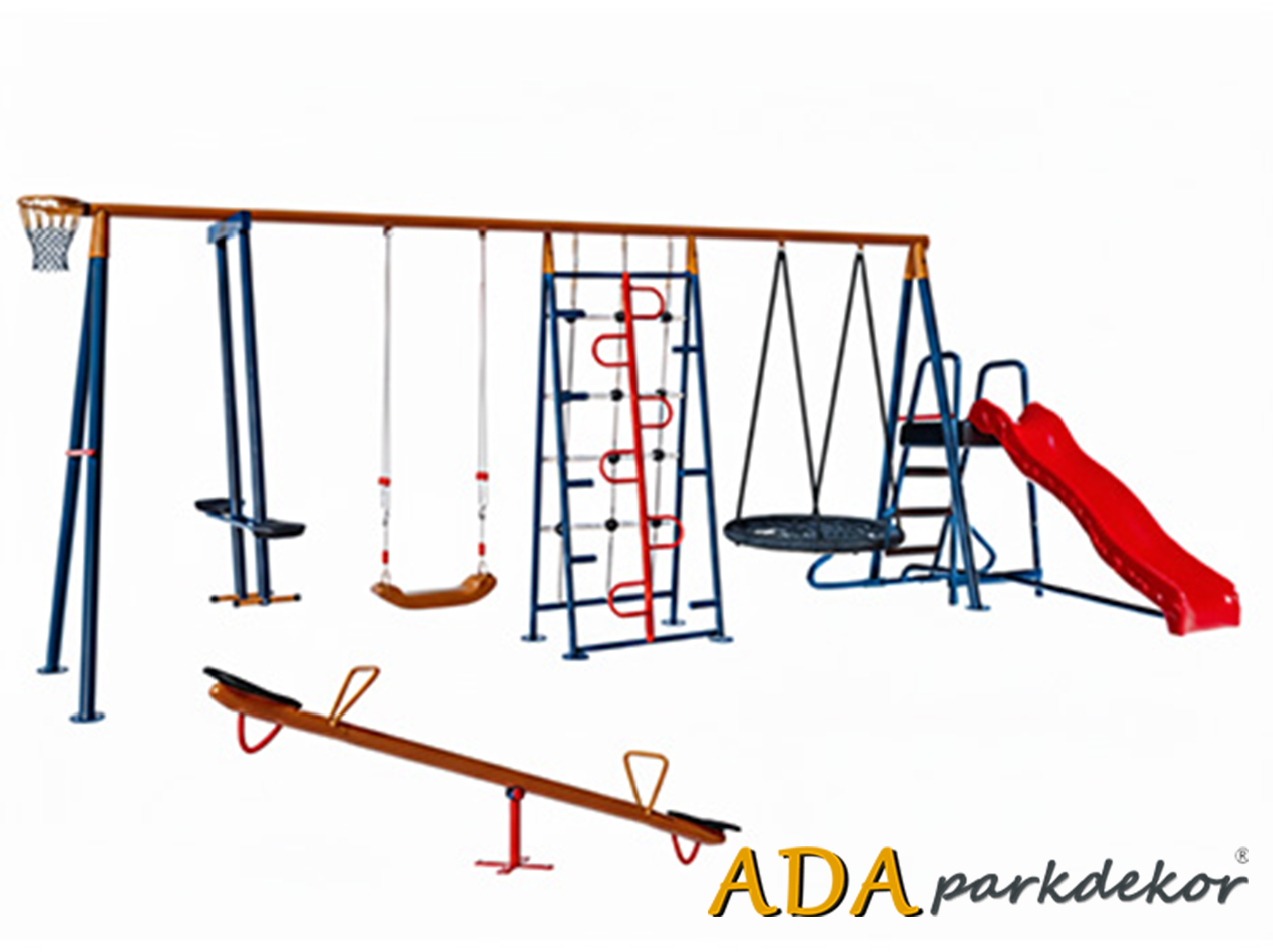 30725 - Metal Çoklu Salıncaklı Tırmanmalı Kaydıraklı Bahçe Salıncak Seti