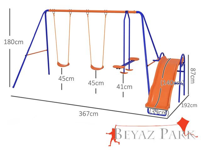 04 - 30725 - Metal İkili Salıncaklı Bahçe Salıncak Seti